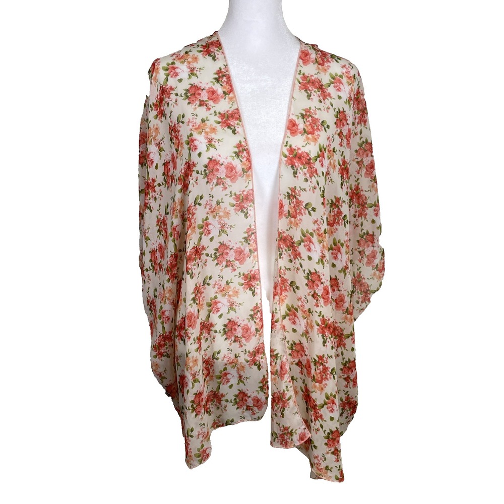 Emory Park Woman's Kimono Coverlet Size L‎ Cream Floral Cottage Core Whimsical